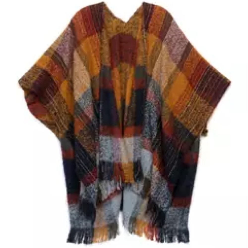Multicolor Plaid Poncho